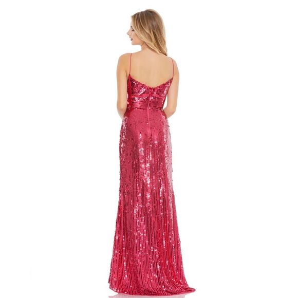 Mac Duggal SPAGHETTI STRAP V-NECK SLIP GOWN in lipstick sequins dress size 6 - Picture 2 of 13